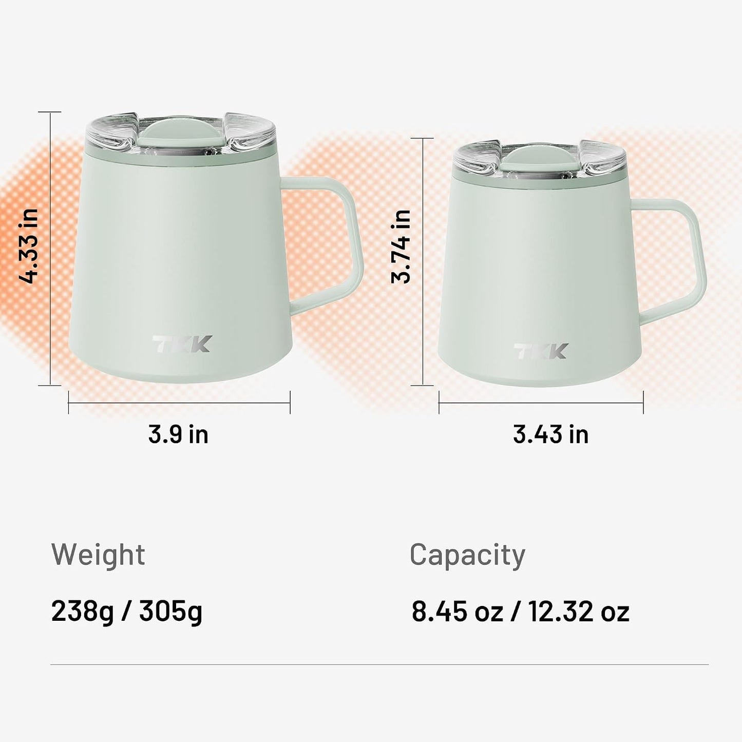 12 oz Insulated Coffee Mug with Handle Ceramic Coating Detachable Slider Lid Stainless Steel Tumbler Double Wall Vacuum Travel Cup
