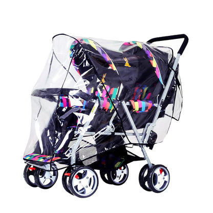 Tandem Twins Baby Pushchair Rain Cover Universal Sit Stroller Waterproof Rainy Weather Guard Outdoor Double Carriage Wind Dust Snow Protection Breathable Shield Transparent Accessories