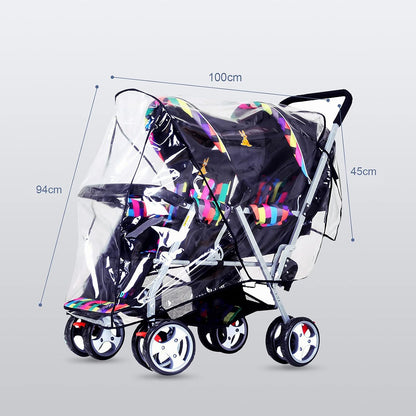 Tandem Twins Baby Pushchair Rain Cover Universal Sit Stroller Waterproof Rainy Weather Guard Outdoor Double Carriage Wind Dust Snow Protection Breathable Shield Transparent Accessories