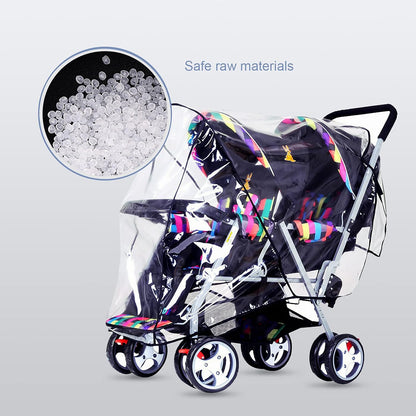 Tandem Twins Baby Pushchair Rain Cover Universal Sit Stroller Waterproof Rainy Weather Guard Outdoor Double Carriage Wind Dust Snow Protection Breathable Shield Transparent Accessories