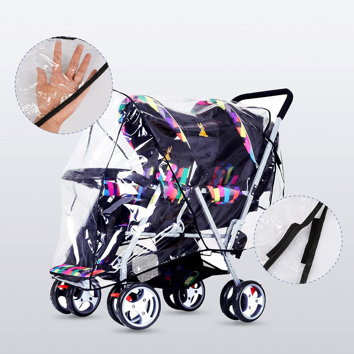 Tandem Twins Baby Pushchair Rain Cover Universal Sit Stroller Waterproof Rainy Weather Guard Outdoor Double Carriage Wind Dust Snow Protection Breathable Shield Transparent Accessories