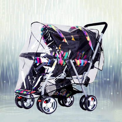 Tandem Twins Baby Pushchair Rain Cover Universal Sit Stroller Waterproof Rainy Weather Guard Outdoor Double Carriage Wind Dust Snow Protection Breathable Shield Transparent Accessories