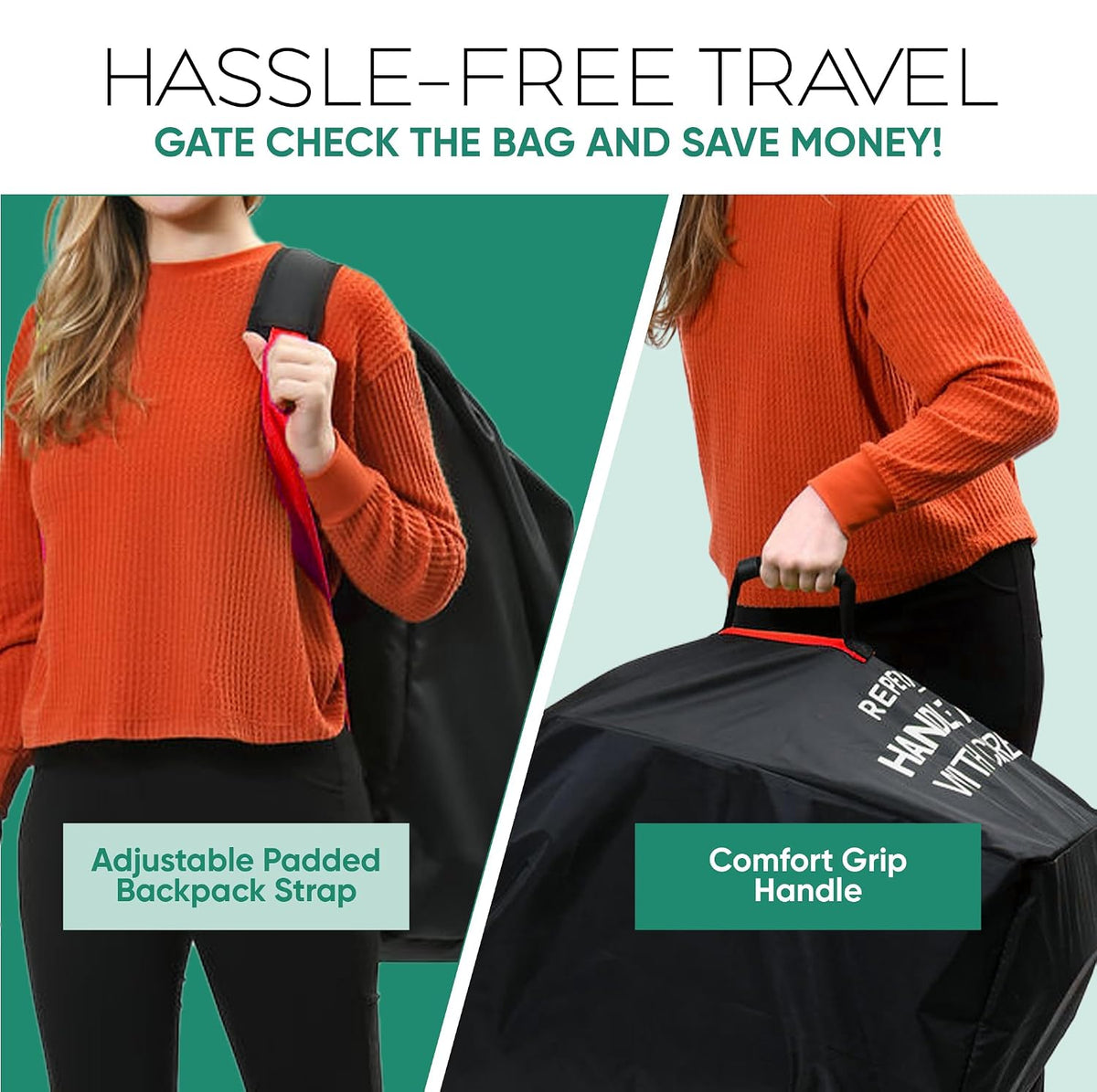 Large Stroller Travel Bag for Airplane, Fits Double & Jogging Strollers
