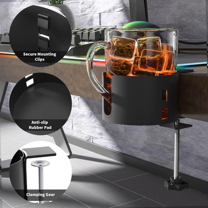 Anti-Spill Large Desk Cup Holder for Desk or Table, Pencil Pen Holder | Large Desk Cup Holder, Anti-Spill, Sturdy and Durable, Easy to Install, Enough to Hold Coffee Cups, Water Bottles, Black