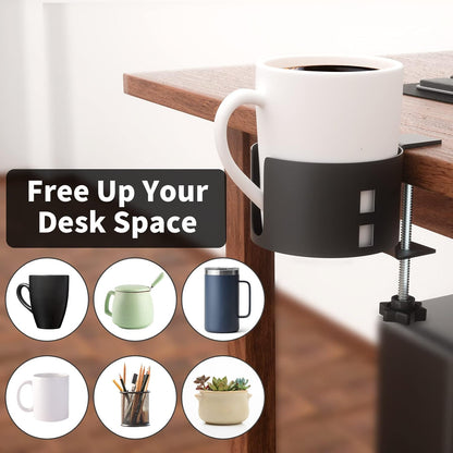Anti-Spill Large Desk Cup Holder for Desk or Table, Pencil Pen Holder | Large Desk Cup Holder, Anti-Spill, Sturdy and Durable, Easy to Install, Enough to Hold Coffee Cups, Water Bottles, Black