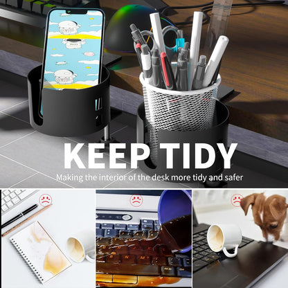 Anti-Spill Large Desk Cup Holder for Desk or Table, Pencil Pen Holder | Large Desk Cup Holder, Anti-Spill, Sturdy and Durable, Easy to Install, Enough to Hold Coffee Cups, Water Bottles, Black