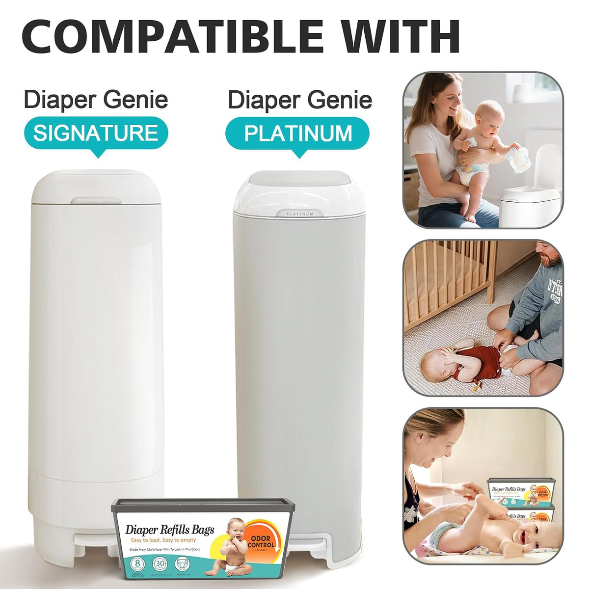 Diaper Pail Refills Fits Diaper Genie Easy Roll Signature & Platinum