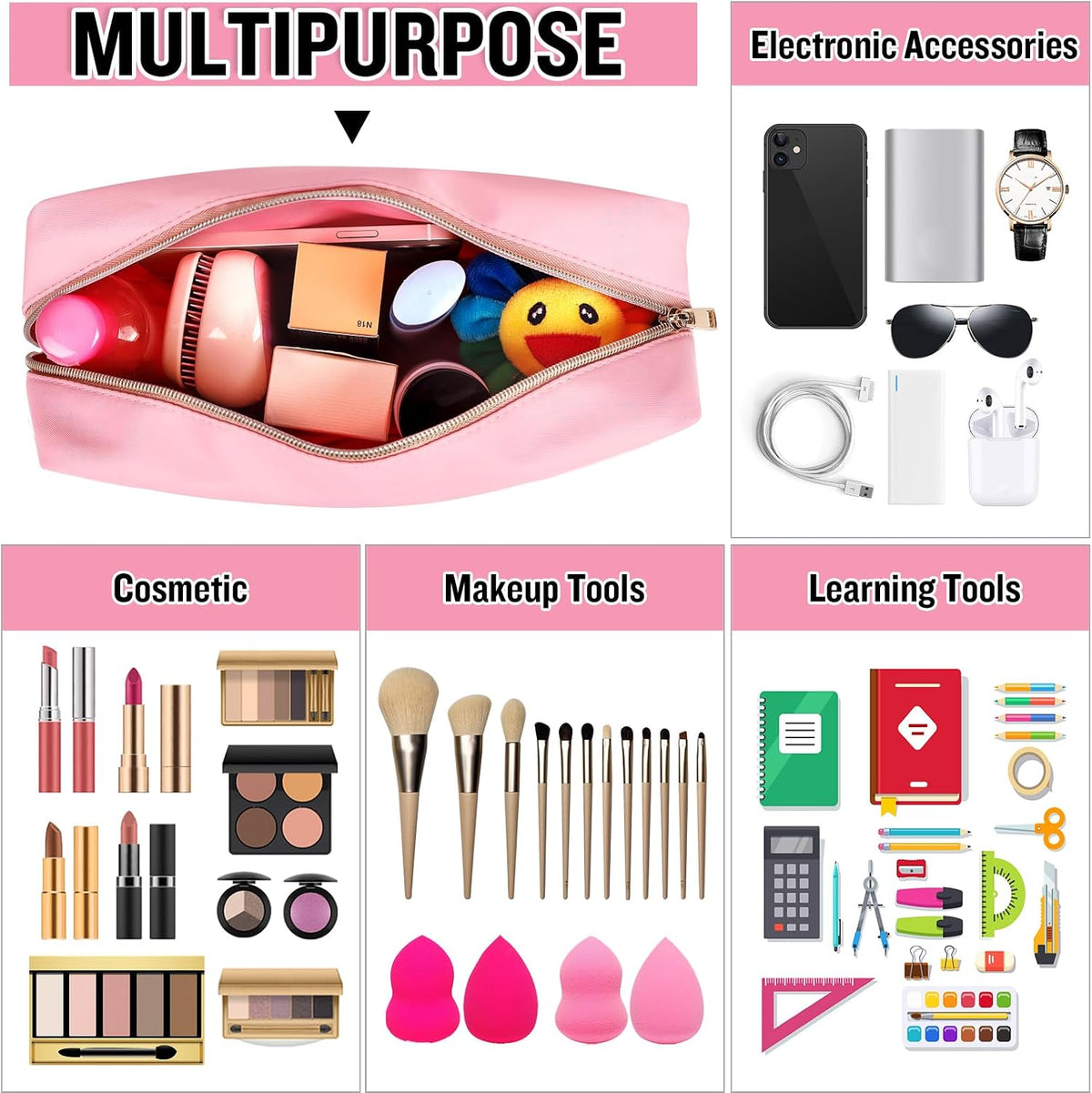 Chenille Letter Clear Makeup Bags Stuff Pouch, Preppy Patch Makeup Bag with Zipper, Transparent PVC & Nylon Waterproof Portable Glitter Cosmetic Bag Travel Toiletry Storage for Women Girl(STUFF-Black)