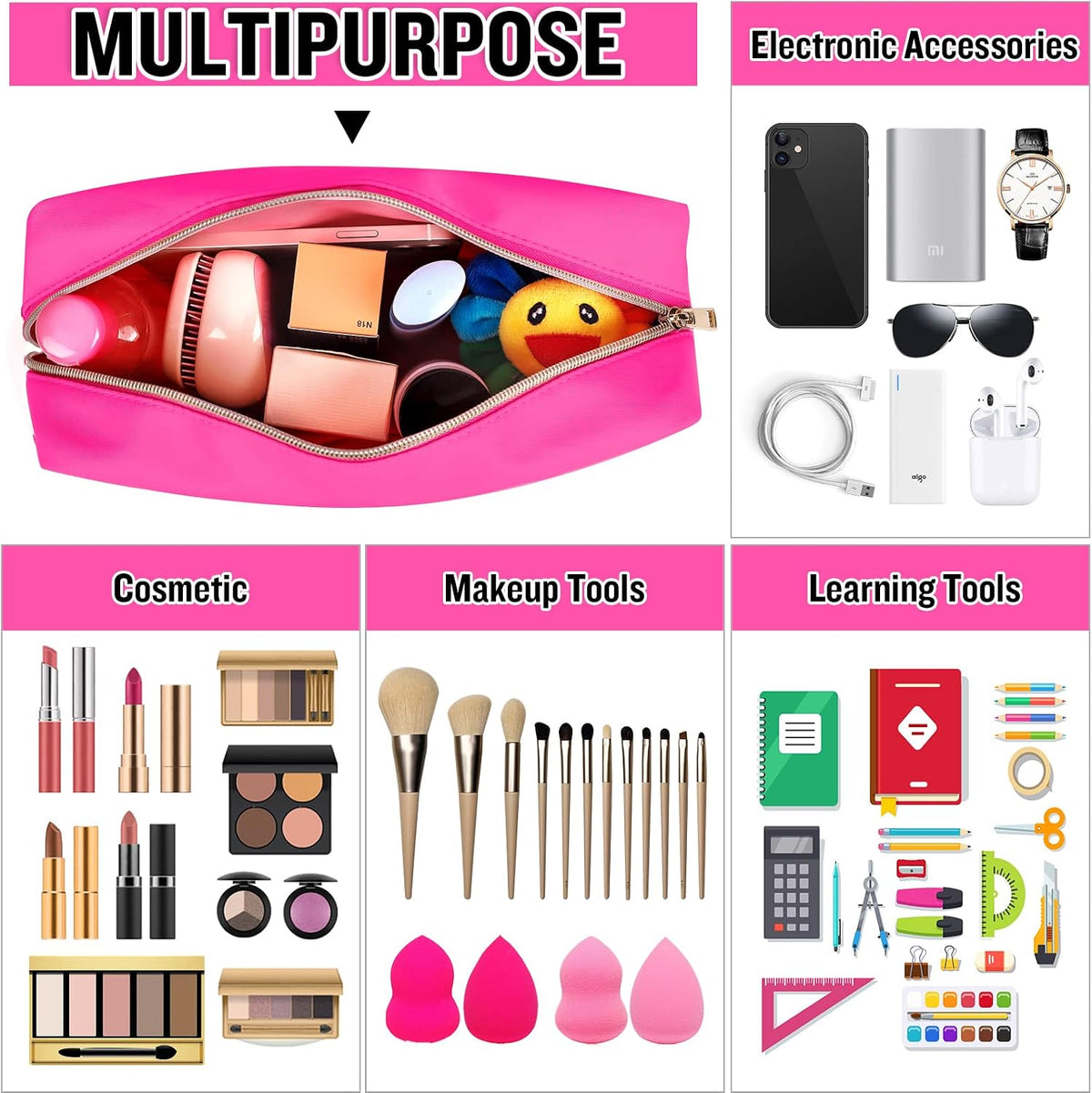 Chenille Letter Clear Makeup Bags Stuff Pouch, Preppy Patch Makeup Bag with Zipper, Transparent PVC & Nylon Waterproof Portable Glitter Cosmetic Bag Travel Toiletry Storage for Women Girl(STUFF-Black)