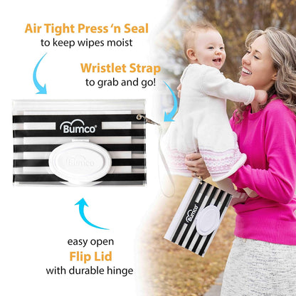 Airtight Wipes Dispenser, Keeps Wet, Reusable Refillable Pouch, Diaper Bag Organizer for Travel, Carrying Clutch, Unique Baby Gift for Girl Boy [multicolor]