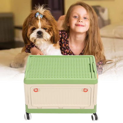 Rolling Toy Storage Bin with Lid Wheels, Toy Storage Organizer for Building Blocks, Children Toy Box, Storage Container with Wheels for Playroom Bedroom