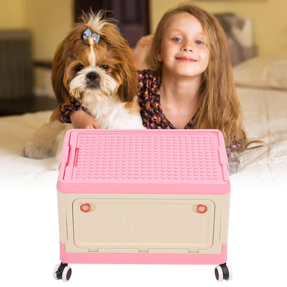 Rolling Toy Storage Bin with Lid Wheels, Toy Storage Organizer for Building Blocks, Children Toy Box, Storage Container with Wheels for Playroom Bedroom