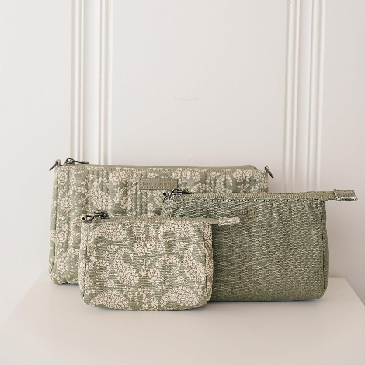 x Sazan New 3-Piece Pouch Set, Diaper Bag Organizing Pouches, Convertible to Small Purse with Crossbody Strap, Zipper Cosmetic Pouch, Large, Medium, and Small, Paisley Floral, Mothers Day Gift