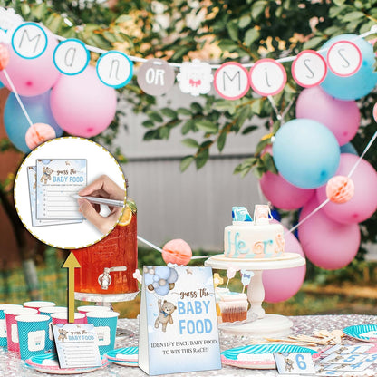 Guess the Baby Food Party Games, Baby Shower Game Set, 1 Standing Sign + 25 Answer Cards + 6 Number Cards, Boho Wild West Gender Reveal Party Decoration Supplies -B05