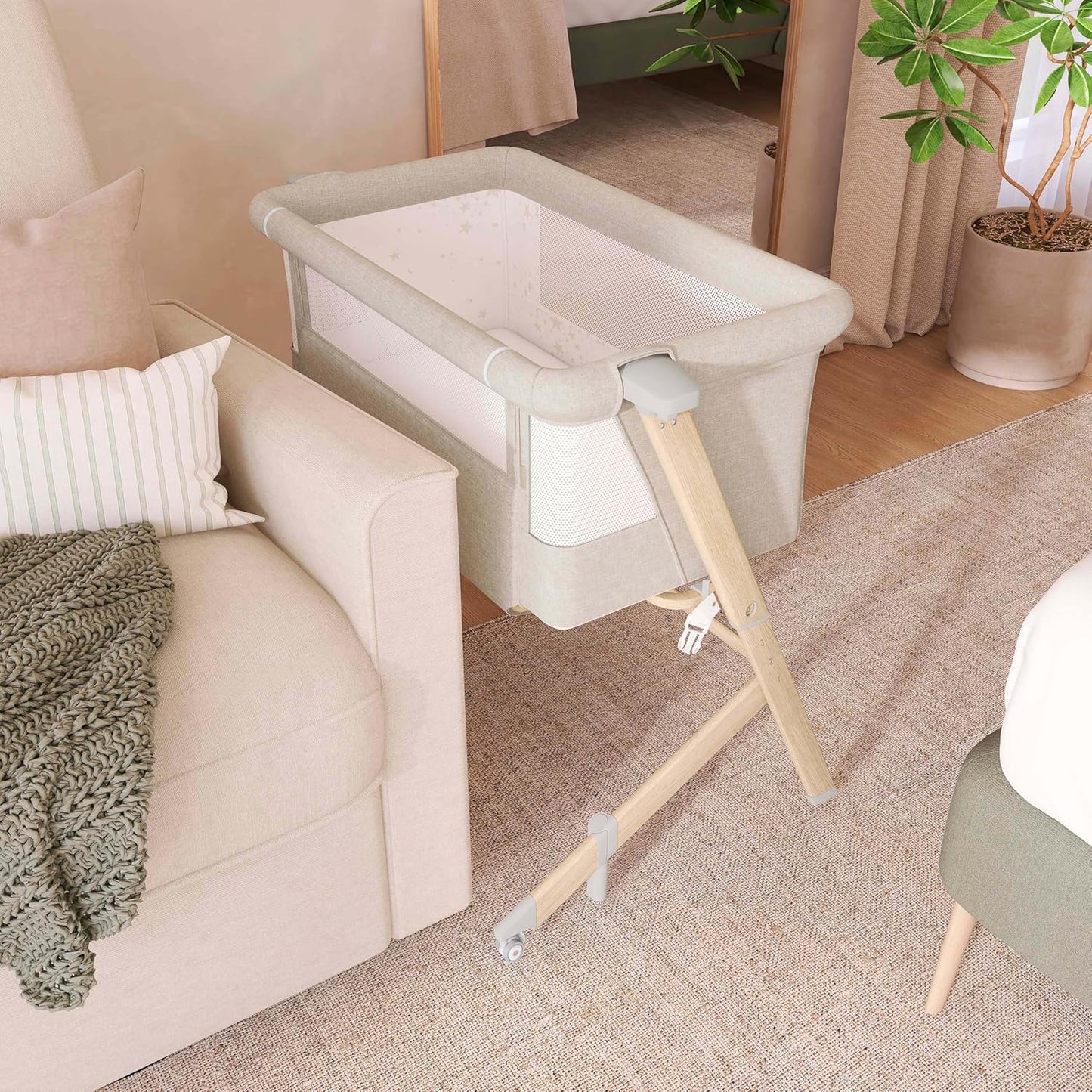 Evolur Stellar Bassinet & Bedside Sleeper – Adjustable Height Bedside Crib for Newborns, Breathable Mesh Sides, Portable Co-Sleeper, Easy To Fold and Travel, Carry Bag Included