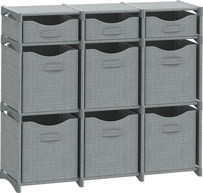 Cube Storage Organizer with Storage Bins Included - The Perfect Closet Organizers and Storage Solution. Includes 9 Storage Cubes, Great For Toy Storage, Closet Storage, Clothes Storage (Grey)