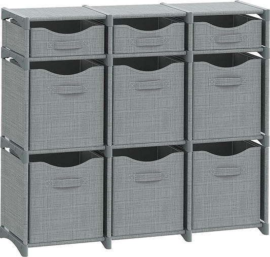 Cube Storage Organizer with Storage Bins Included - The Perfect Closet Organizers and Storage Solution. Includes 9 Storage Cubes, Great For Toy Storage, Closet Storage, Clothes Storage (Grey)