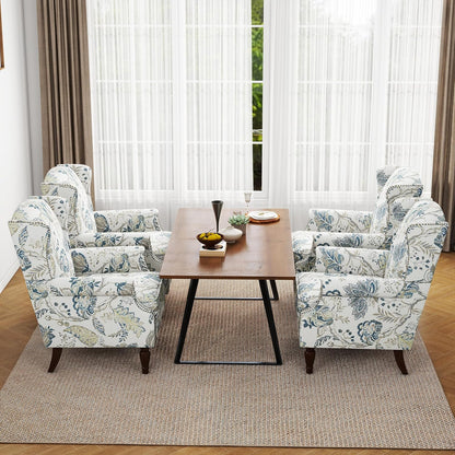 Swivel Rocker Recliner Chair, Manual Nursery Glider Recliner, Floral Fabric Wingback Accent Chair with Adjustable Backrest & Footrest for Small Spaces Living Room Bedroom (Plants Floral, Set of 1)