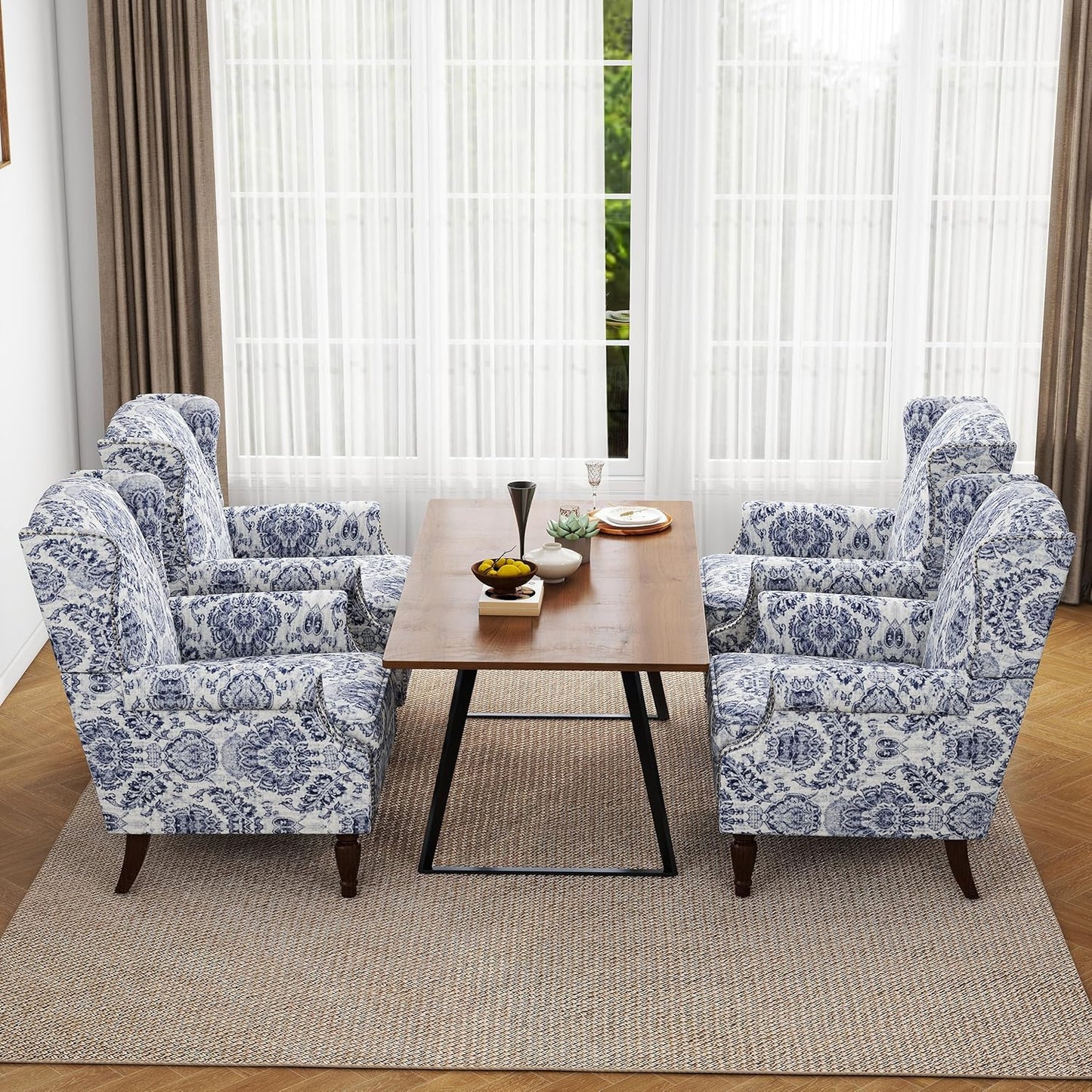 Swivel Rocker Recliner Chair, Manual Nursery Glider Recliner, Floral Fabric Wingback Accent Chair with Adjustable Backrest & Footrest for Small Spaces Living Room Bedroom (Plants Floral, Set of 1)