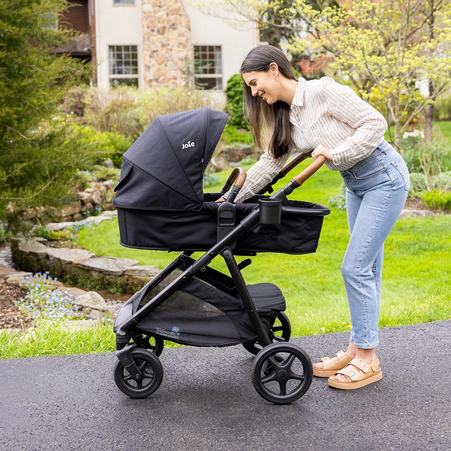 Joie Ginger 4-in-1 Convertible Pramette and Stroller with A Deep Recline, Height Adjustable seat, All-Terrain Wheels, Extra Storage – for Newborns and Toddlers (Shale Dark)