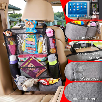 Helteko Backseat Car Organizer, Kick Mats Back Seat Protector with Touch Screen Tablet Holder, Back Seat Organizer for Kids with 9 Storage Pockets, Travel Accessories (2 Pack, Violet)