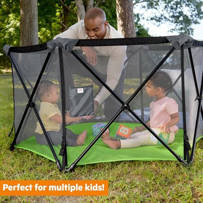 Summer Infant Pop ‘N Play Deluxe Ultimate Playard, Aqua Splash - Full Coverage Indoor/Outdoor Portable Play Pen with Fast, Easy and Compact Fold