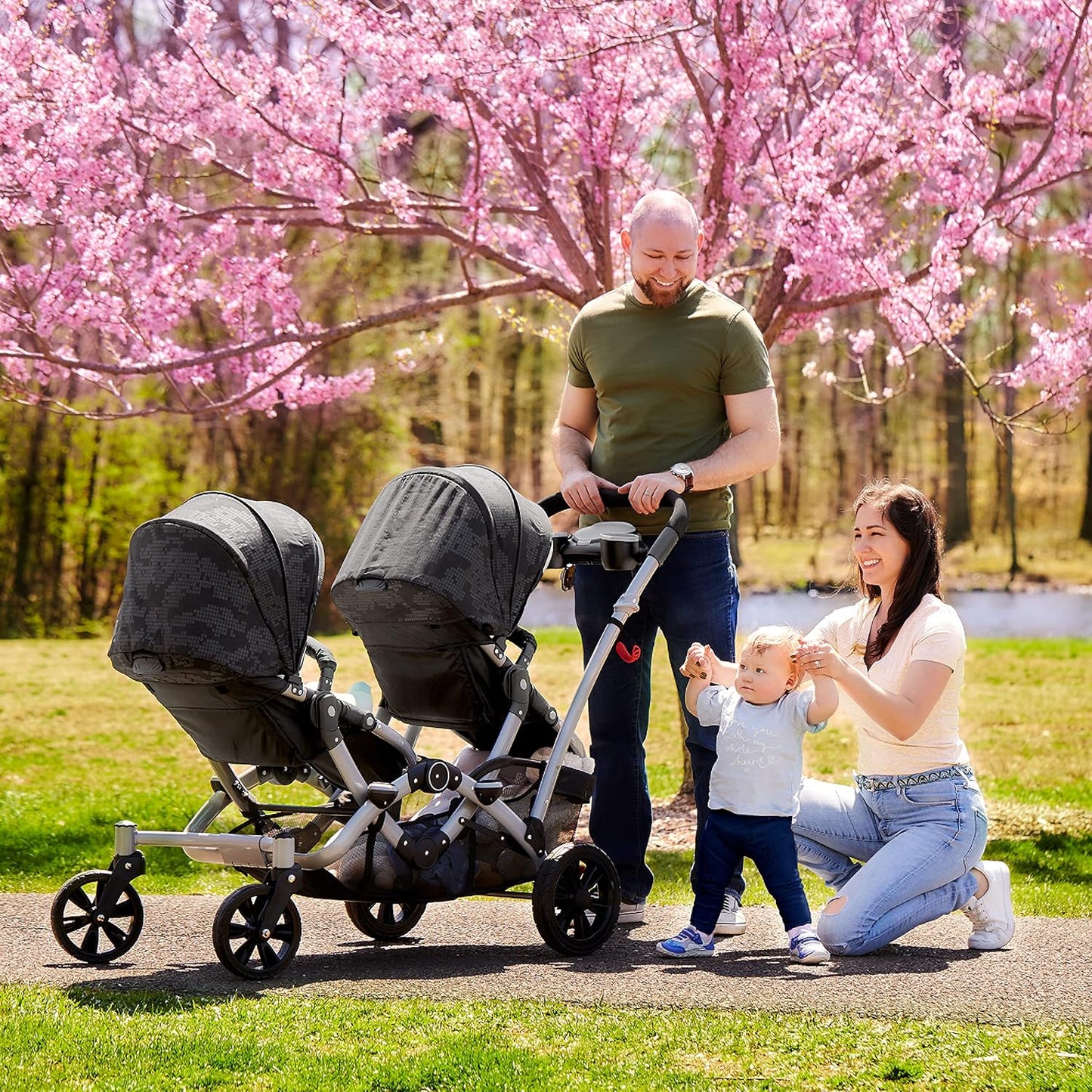 Dream On Me Track Tandem Double Umbrella Stroller in Slate, Lightweight Double Stroller for Infant and Toddler, Multi-Position Reversible & Reclining Seats, Large Storage Basket and Canopy