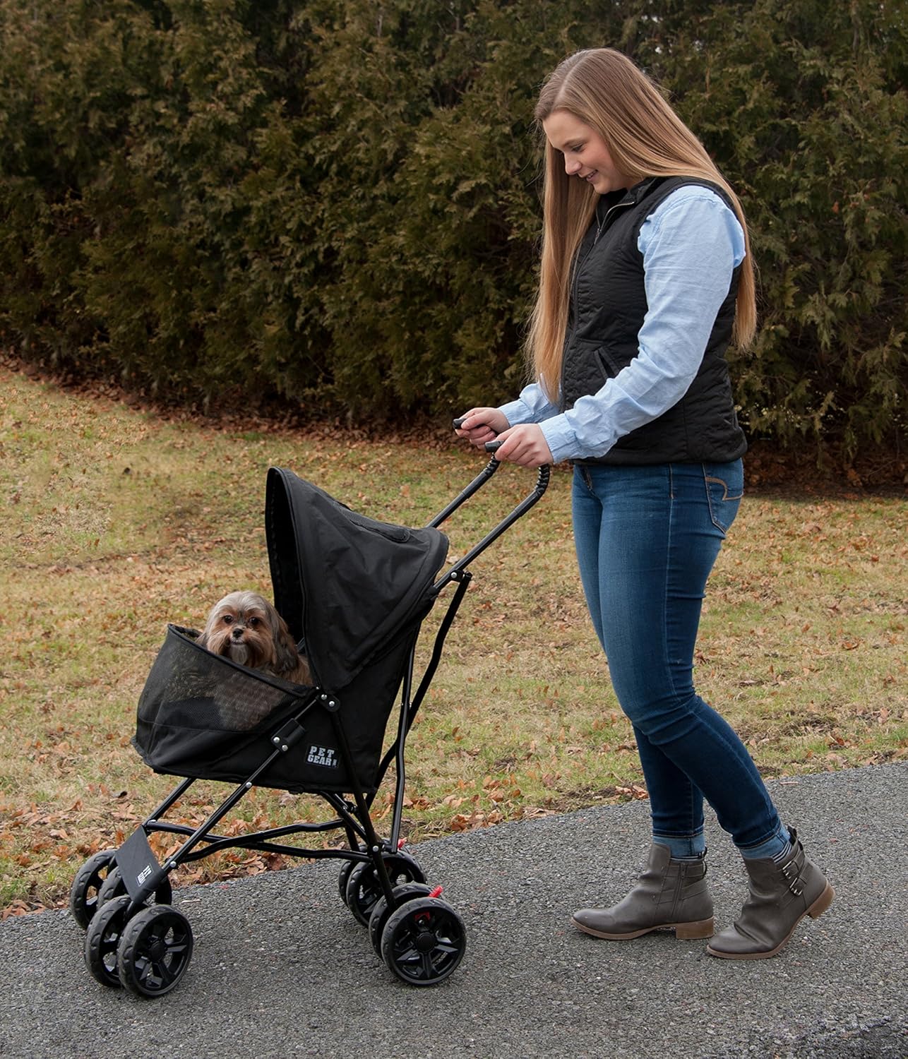 Pet Gear Travel Lite Plus Stroller, Compact, Easy Fold, No Assembly Required, Large Wheels for Cats and Dogs up to 15 pounds, Light Pink