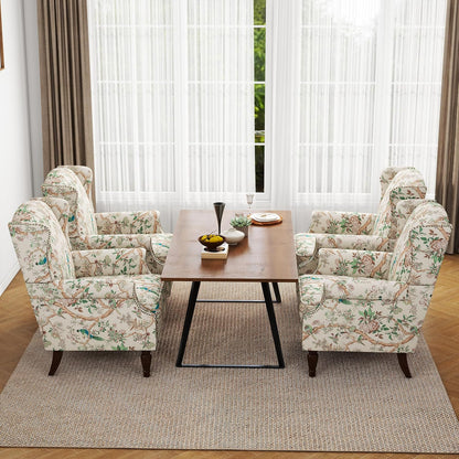 Swivel Rocker Recliner Chair, Manual Nursery Glider Recliner, Floral Fabric Wingback Accent Chair with Adjustable Backrest & Footrest for Small Spaces Living Room Bedroom (Plants Floral, Set of 1)