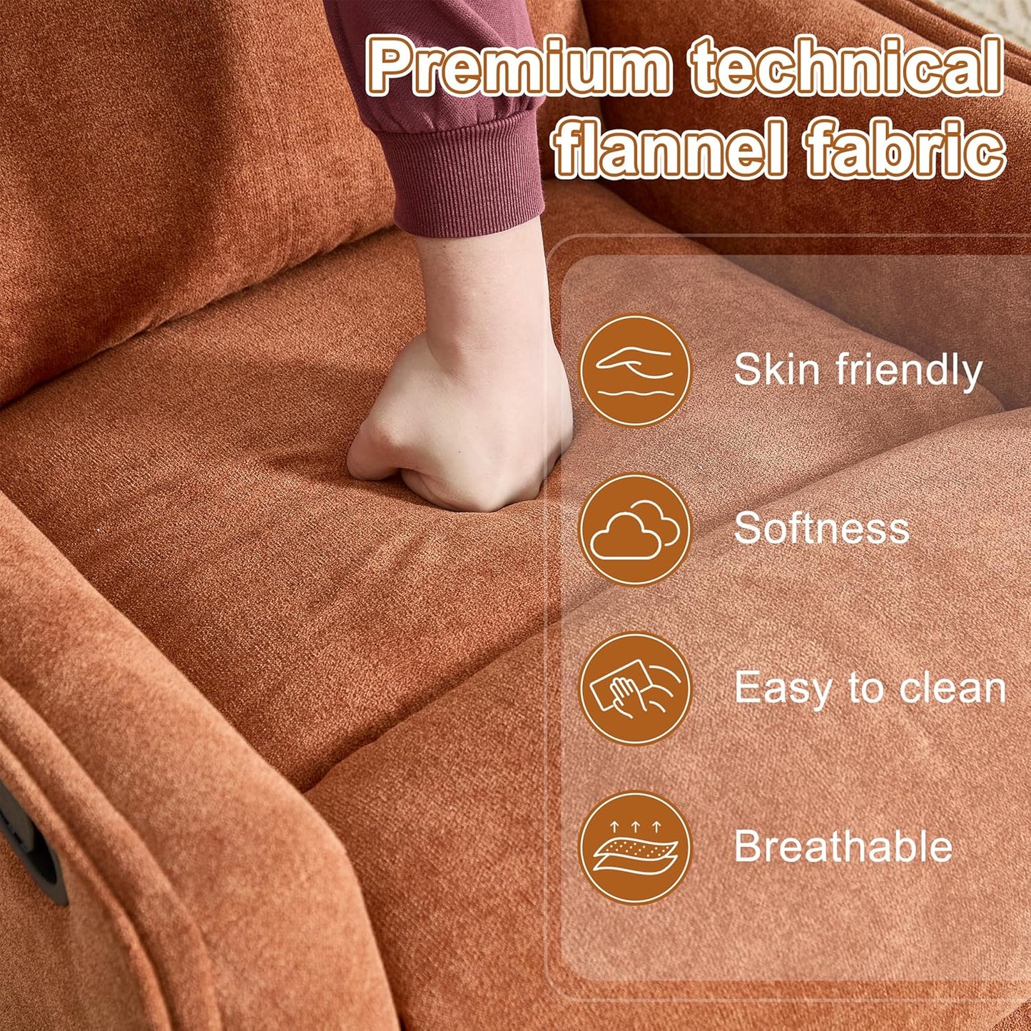Manual 360° Swivel Rocker Recliner Chair for Adults, Overstuffed Glider Chair for Nursery with Vibration Massage and Heat, Comfy Soft Fabric Glider with Side Pockets for Living Room, Beige