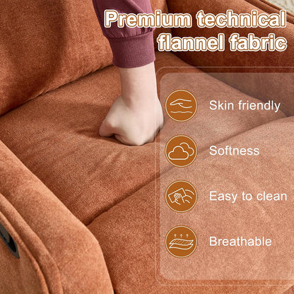 Manual 360° Swivel Rocker Recliner Chair for Adults, Overstuffed Glider Chair for Nursery with Vibration Massage and Heat, Comfy Soft Fabric Glider with Side Pockets for Living Room, Beige