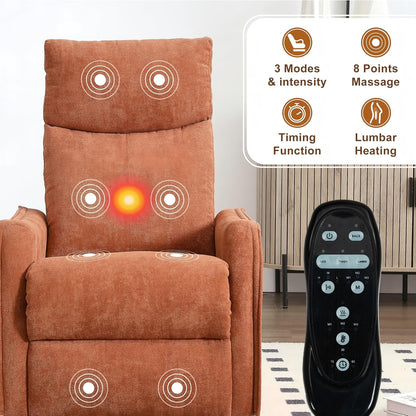 Manual 360° Swivel Rocker Recliner Chair for Adults, Overstuffed Glider Chair for Nursery with Vibration Massage and Heat, Comfy Soft Fabric Glider with Side Pockets for Living Room, Beige