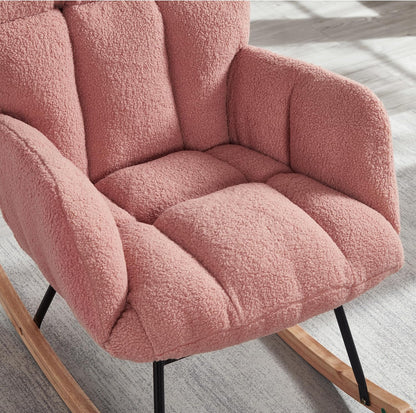 Glider Chair for Living Room & Nursery, Tufted Upholstered Teddy Rocking Chair with High Backrest & Stable Metal Frame, 300lbs Capacity, Comfy Rocker Glider for Adults & Kids, Office & Bedroom(Gray)