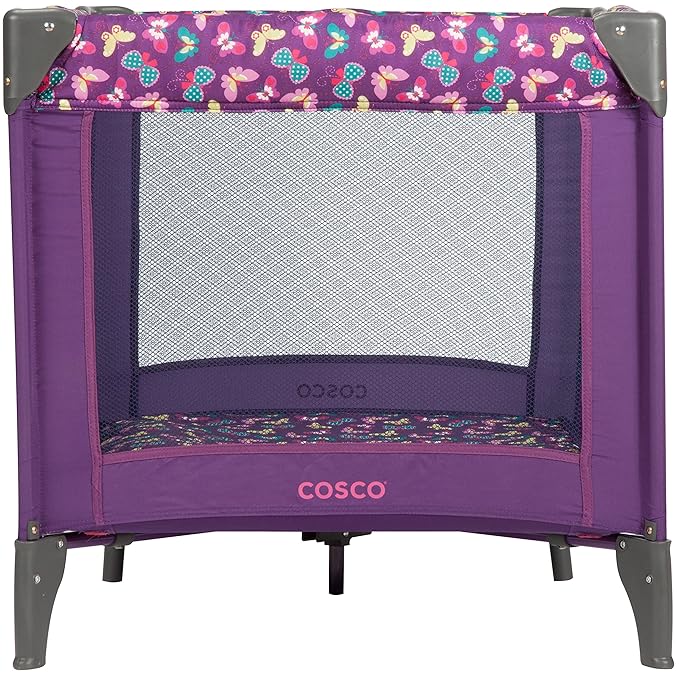 Cosco Funsport Compact Portable Playard, Lightweight, Easy Set up, Foldable Baby Playpen with Carry Bag, Butterfly Twirl