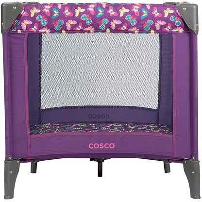 Cosco Funsport Compact Portable Playard, Lightweight, Easy Set up, Foldable Baby Playpen with Carry Bag, Butterfly Twirl