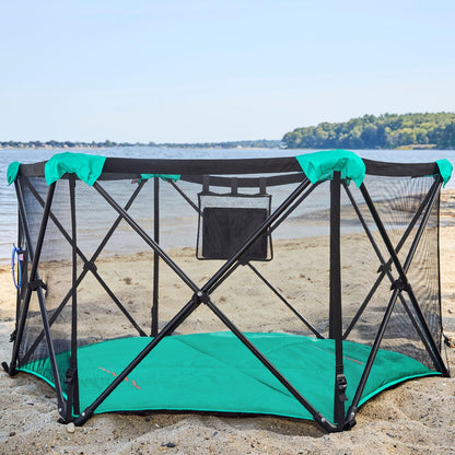 Summer Infant Pop ‘N Play Deluxe Ultimate Playard, Aqua Splash - Full Coverage Indoor/Outdoor Portable Play Pen with Fast, Easy and Compact Fold