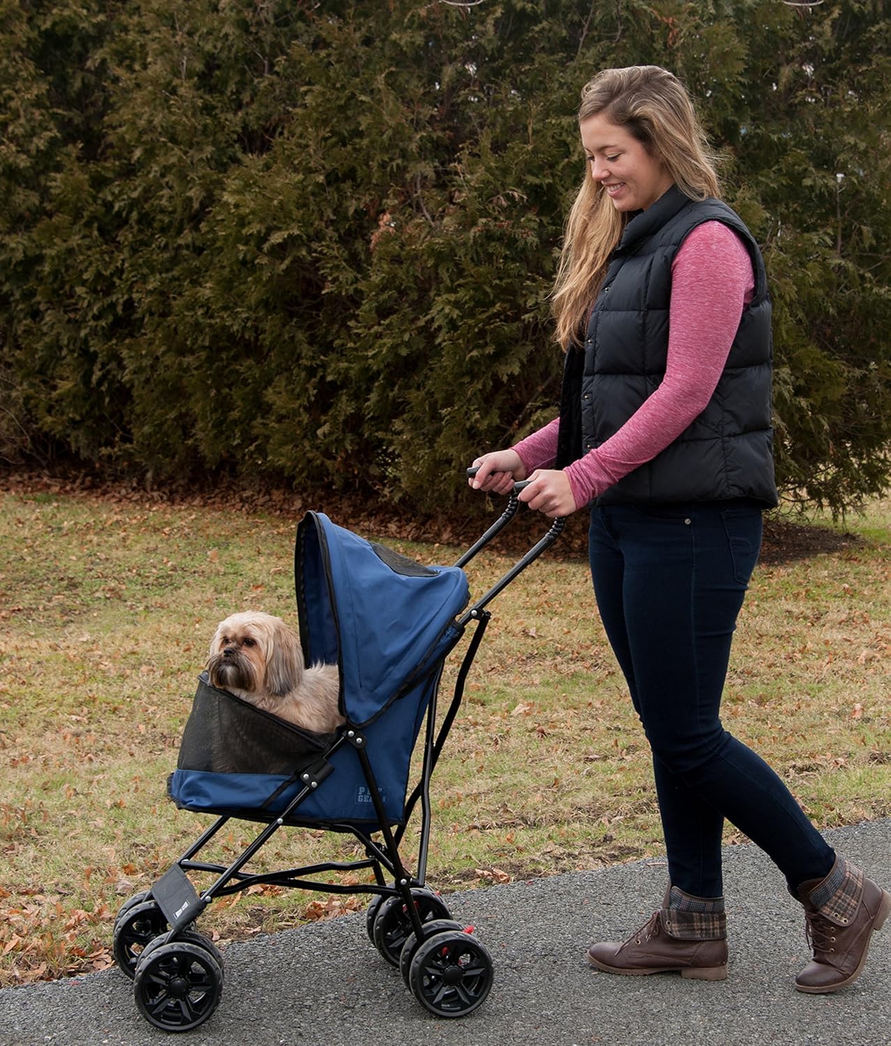 Pet Gear Travel Lite Plus Stroller, Compact, Easy Fold, No Assembly Required, Large Wheels for Cats and Dogs up to 15 pounds, Light Pink