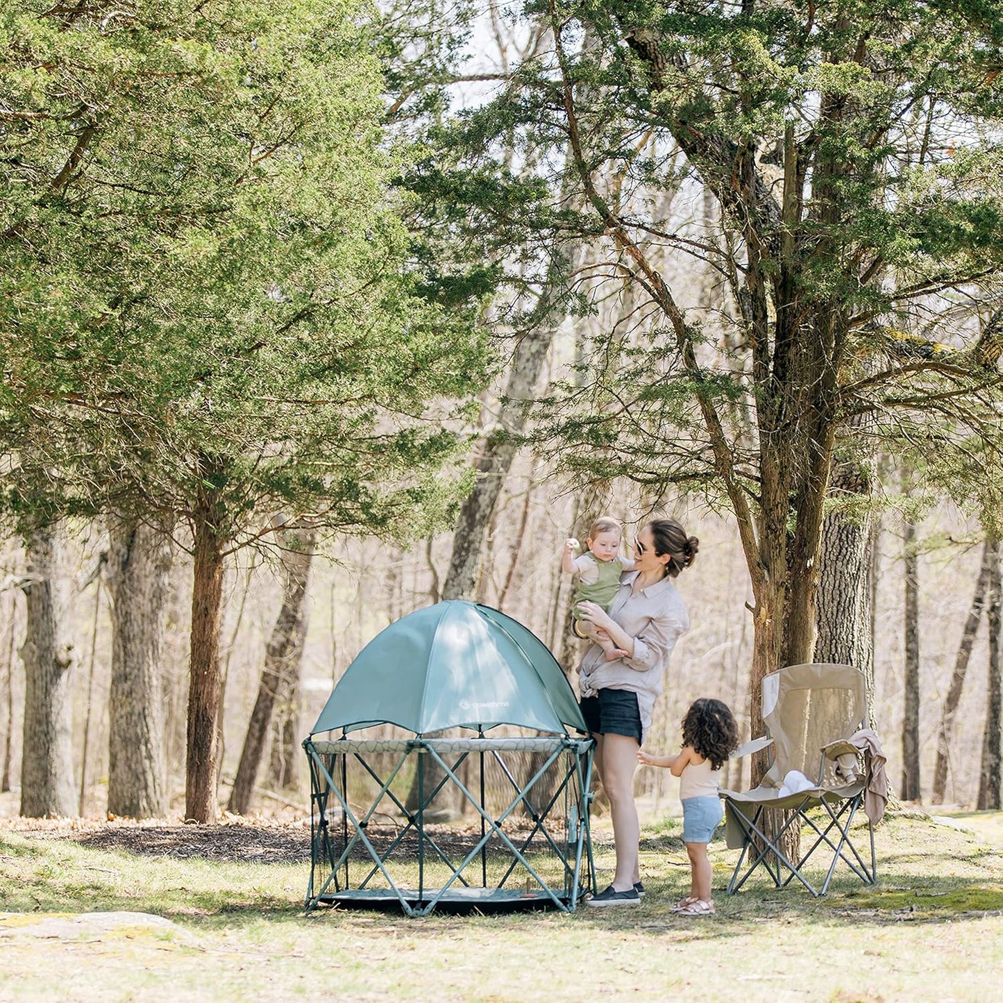 Baby Delight Go With Me Eclipse Mesh Portable Playard | Playpen | Sun Canopy | Indoor and Outdoor | Watercolor Stripe Base