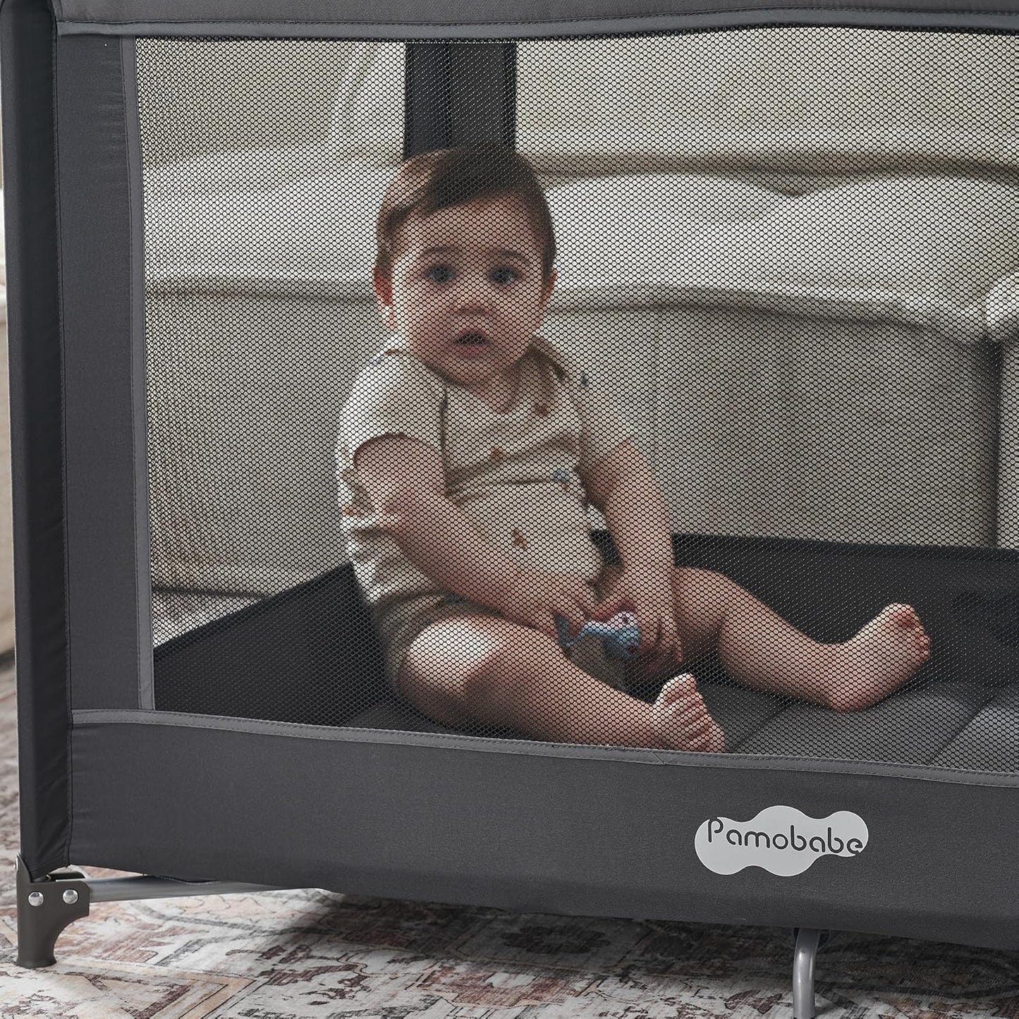 Pamo Babe Pack and Play with Bassinet, Portable Playard for Baby