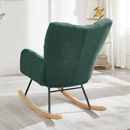Glider Chair for Living Room & Nursery, Tufted Upholstered Teddy Rocking Chair with High Backrest & Stable Metal Frame, 300lbs Capacity, Comfy Rocker Glider for Adults & Kids, Office & Bedroom(Gray)