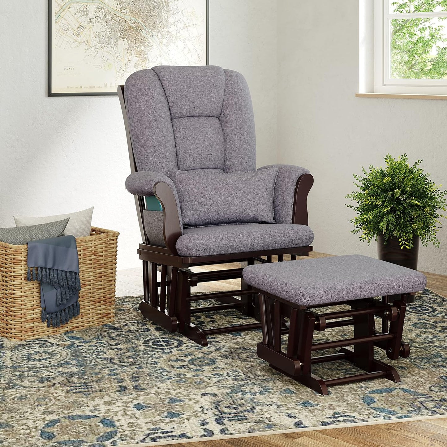 Storkcraft Tuscany Glider with Ottoman (Black/Gray) — GREENGUARD Gold Certified, Bonus Lumbar Cushion Included, Solid Wood Base, Smooth Motion, Award-Winning Nursery Rocking Chair, Glider and Ottoman