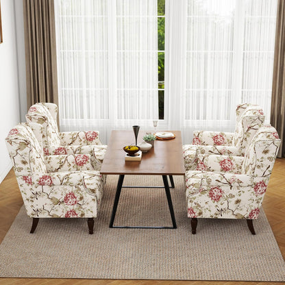 Swivel Rocker Recliner Chair, Manual Nursery Glider Recliner, Floral Fabric Wingback Accent Chair with Adjustable Backrest & Footrest for Small Spaces Living Room Bedroom (Plants Floral, Set of 1)