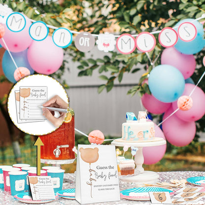 Guess the Baby Food Party Games, Baby Shower Game Set, 1 Standing Sign + 25 Answer Cards + 6 Number Cards, Boho Wild West Gender Reveal Party Decoration Supplies -B05