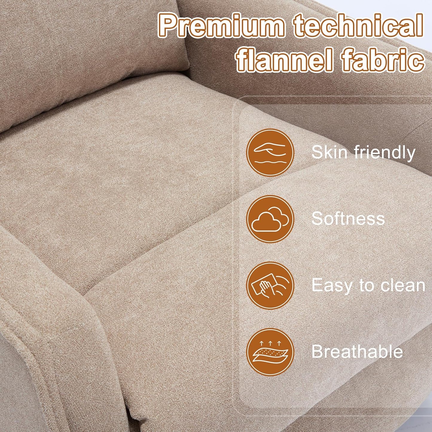 Manual 360° Swivel Rocker Recliner Chair for Adults, Overstuffed Glider Chair for Nursery with Vibration Massage and Heat, Comfy Soft Fabric Glider with Side Pockets for Living Room, Beige