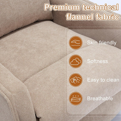 Manual 360° Swivel Rocker Recliner Chair for Adults, Overstuffed Glider Chair for Nursery with Vibration Massage and Heat, Comfy Soft Fabric Glider with Side Pockets for Living Room, Beige