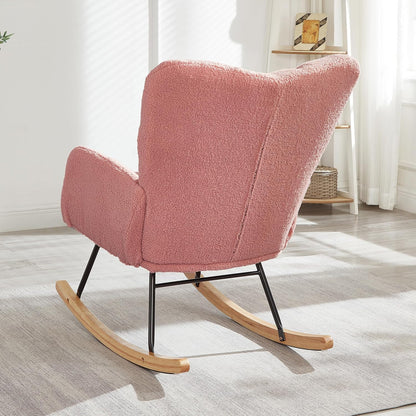 Glider Chair for Living Room & Nursery, Tufted Upholstered Teddy Rocking Chair with High Backrest & Stable Metal Frame, 300lbs Capacity, Comfy Rocker Glider for Adults & Kids, Office & Bedroom(Gray)