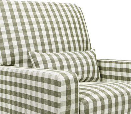 Namesake Crawford Pillowback Comfort Swivel Glider in Tan Gingham, Water Repellent & Stain Resistant, Greenguard Gold & CertiPUR-US Certified