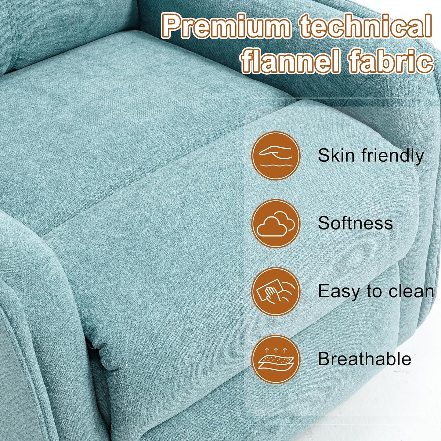 Manual 360° Swivel Rocker Recliner Chair for Adults, Overstuffed Glider Chair for Nursery with Vibration Massage and Heat, Comfy Soft Fabric Glider with Side Pockets for Living Room, Beige
