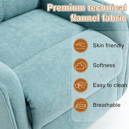 Manual 360° Swivel Rocker Recliner Chair for Adults, Overstuffed Glider Chair for Nursery with Vibration Massage and Heat, Comfy Soft Fabric Glider with Side Pockets for Living Room, Beige