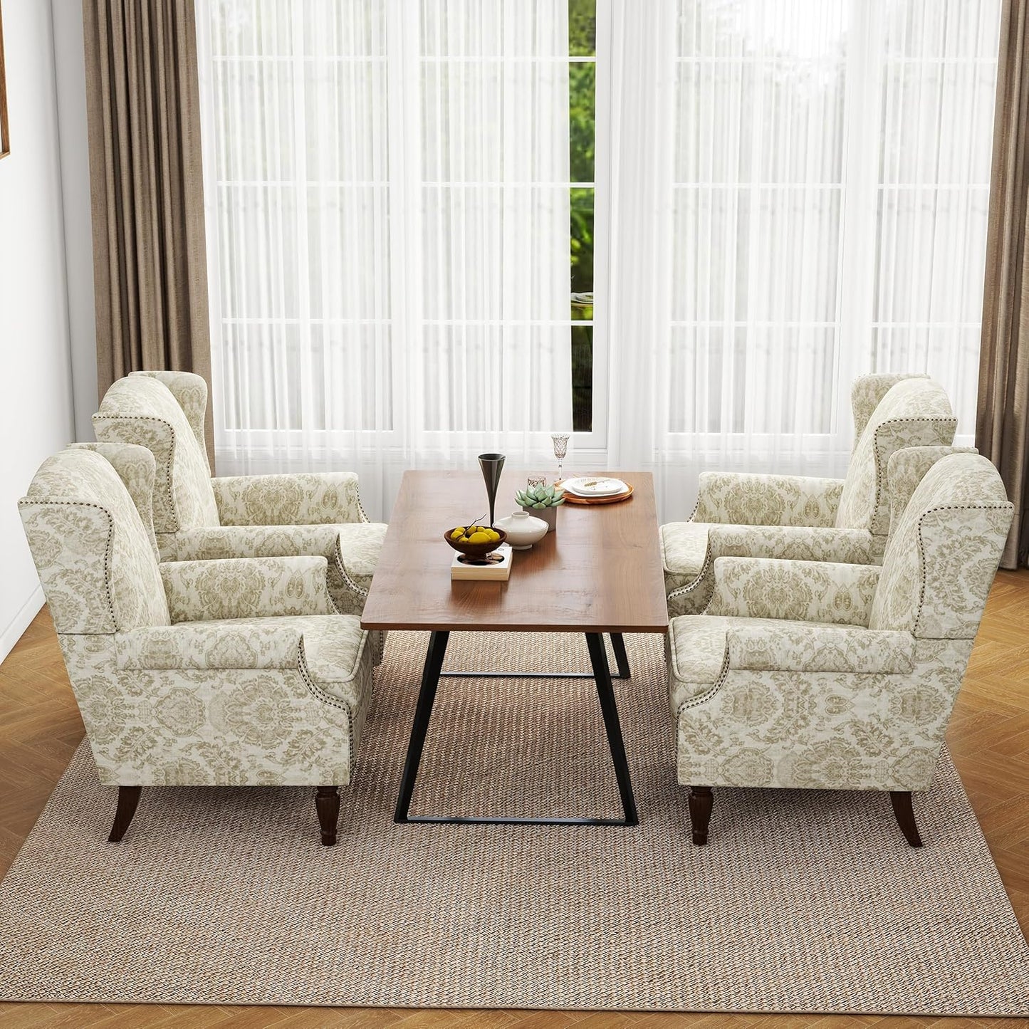 Swivel Rocker Recliner Chair, Manual Nursery Glider Recliner, Floral Fabric Wingback Accent Chair with Adjustable Backrest & Footrest for Small Spaces Living Room Bedroom (Plants Floral, Set of 1)